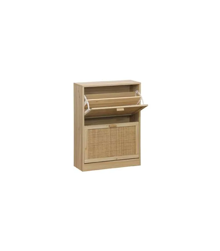 Armario Zapatero 2 Puertas, 60x82x24 cm, pino/rattan