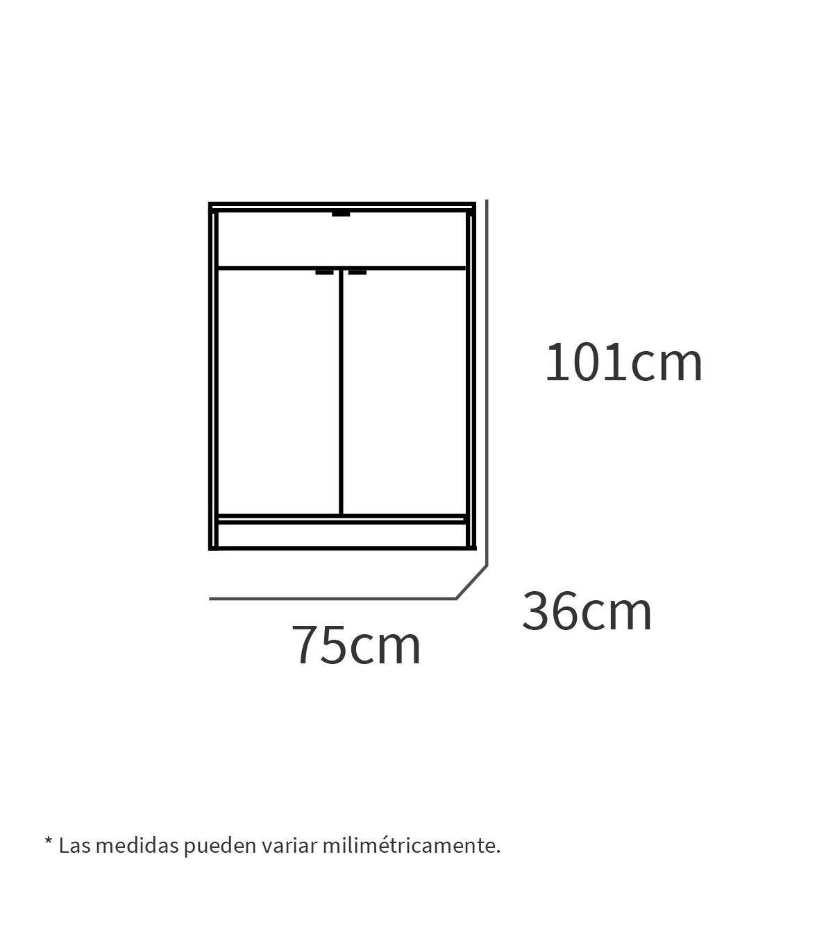 Zapatero con dos puertas batientes y seis baldas, color blanco, Medidas 75  x 101 x 36 cm