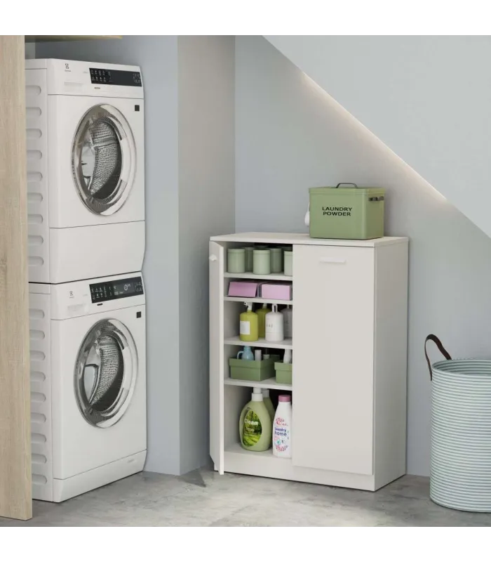 Armario multiusos blanco mate 2 puertas, 5 estantes