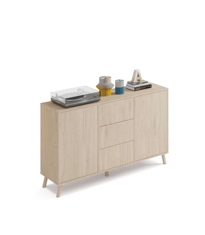 Buffet Oslo en finition chêne naturel 90 cm(hauteur)140