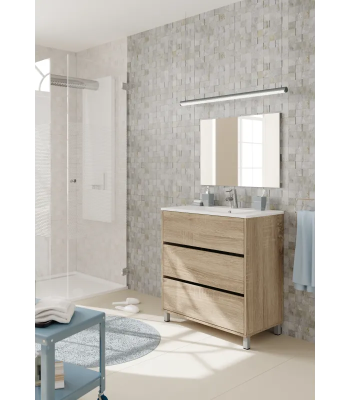 Mueble de lavabo cerámico roble cambrian, 90 cm
