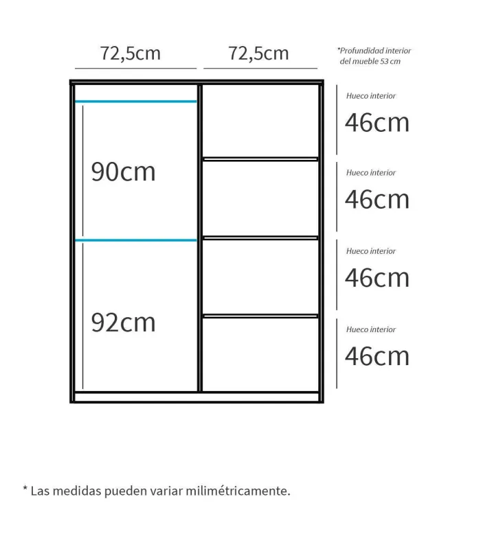 Armoire penderie 2 portes coulissantes Onix deux couleurs au