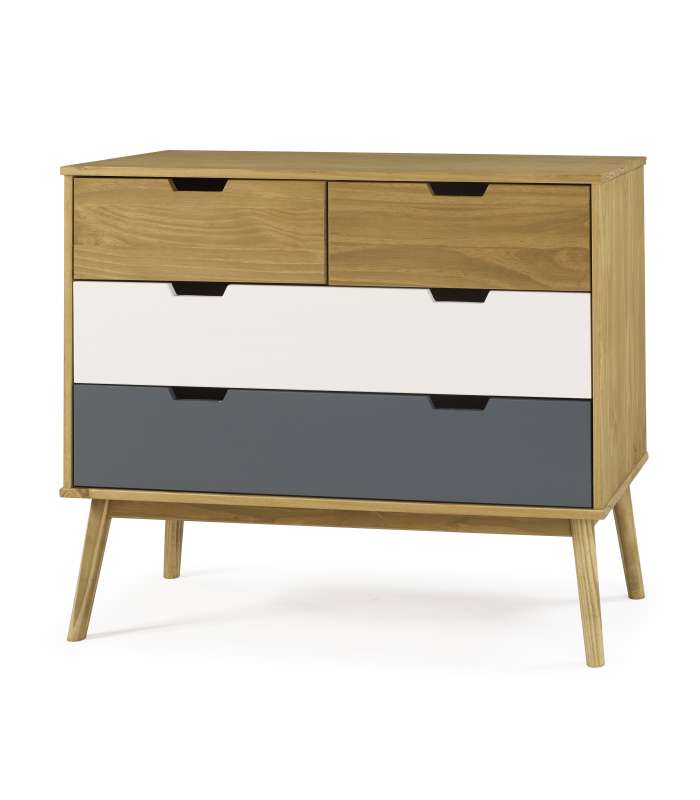 Commode 4 tiroirs finition bois de pin Cusco, 100 x 40 x 82