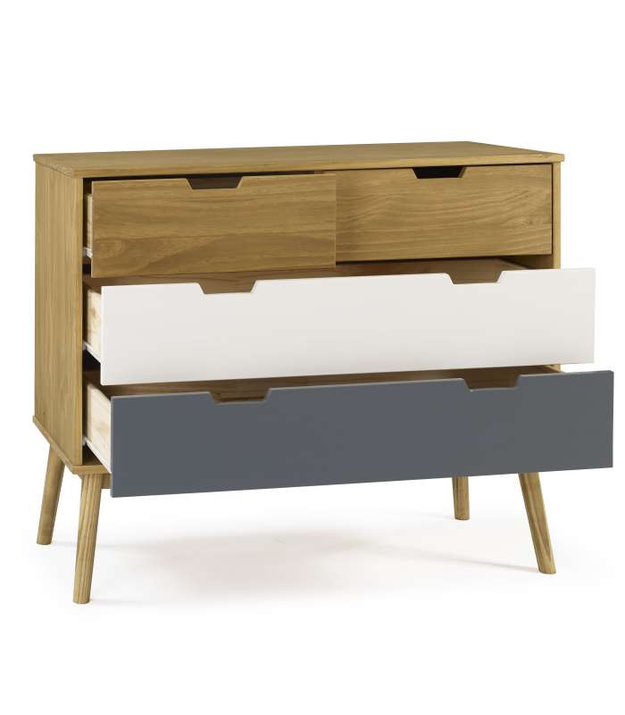 Commode 4 tiroirs finition bois de pin Cusco, 100 x 40 x 82