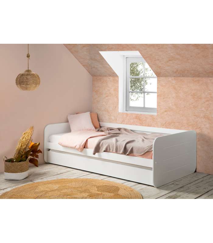 Lit gigogne pour matelas de 90 cm Finition blanc Redona