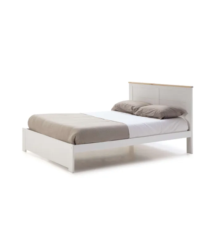 Cama matrimonio Anika, blanca y moderna, incluye somier