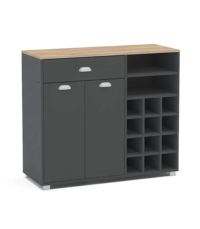 Mueble buffet bajo gris grafito con botellero