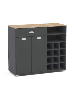 Mueble buffet bajo gris grafito con botellero
