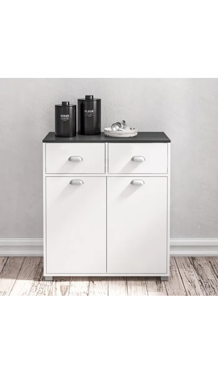 Mueble Buffet Blanco 2 puertas y 2 cajones, 90x80x40 cm