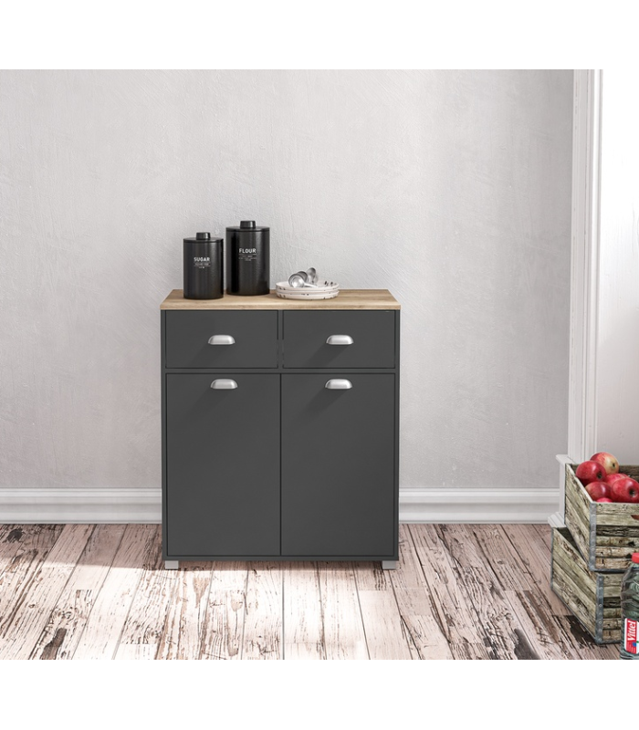 Mueble Buffet bajo 2 puertas y 2 cajones acabado gris grafito