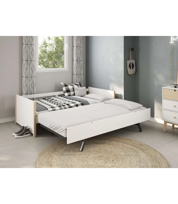 Cama nido Tiana con somier blanco/natural, 90x190 cm