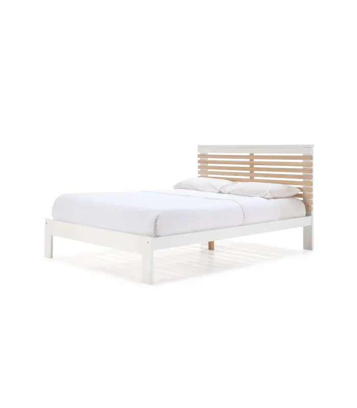 Cama matrimonial Xana en blanco, elegante y cómoda.