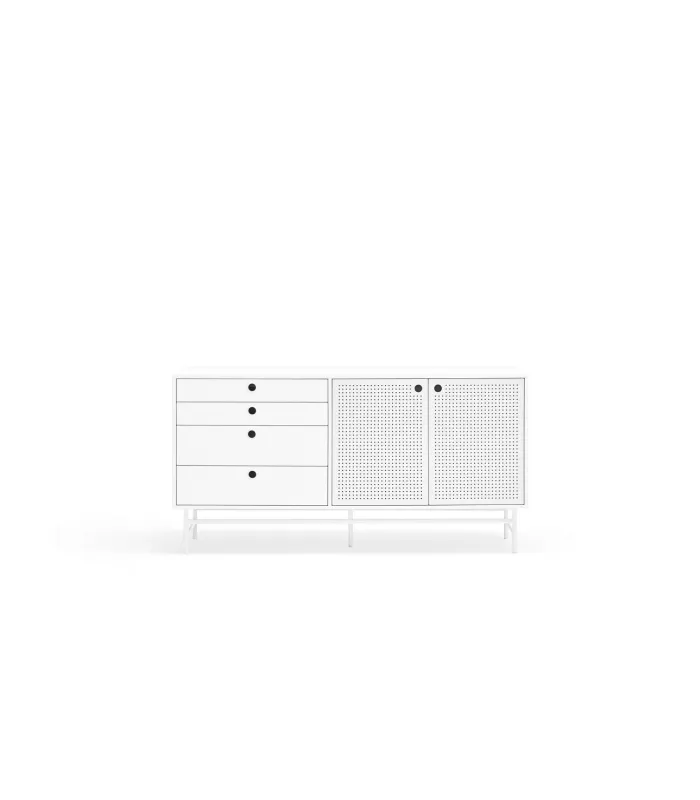 Aparador modelo Punto, 2 puertas y 4 cajones, blanco