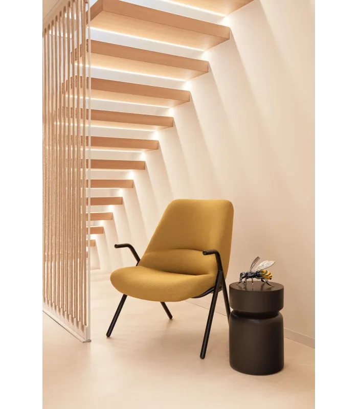 Butaca Dins mostaza para sala de estar, 77x83x90 cm