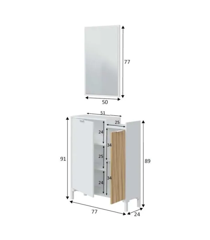 Mueble Recibidor Tempo en blanco artik y roble natural