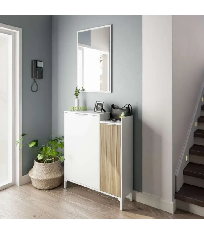 Mueble Recibidor Tempo en blanco artik y roble natural