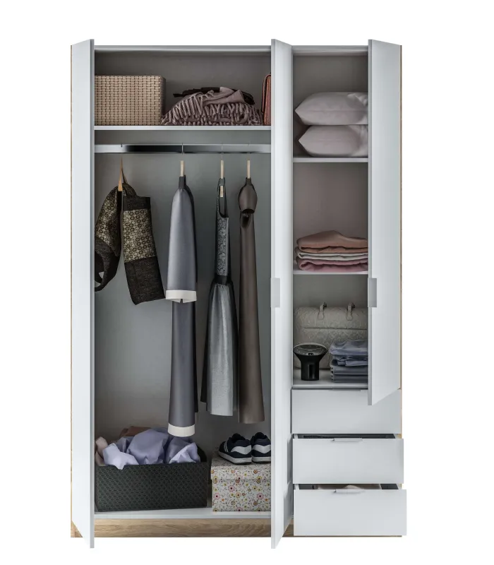 Armário Vanesa 3 portas em branco e carvalho canadense