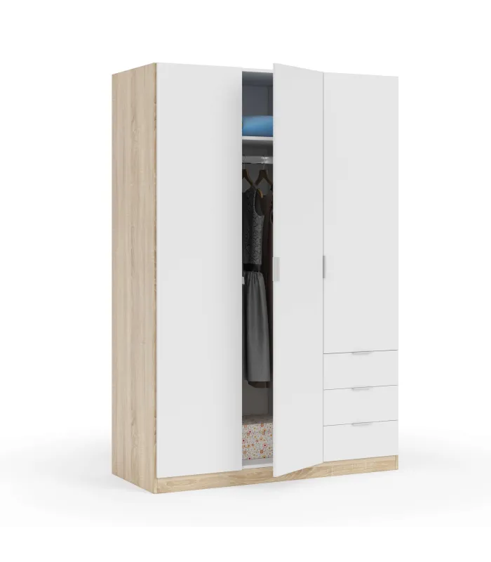 Armario Vanesa 3 puertas en blanco y roble canadiense