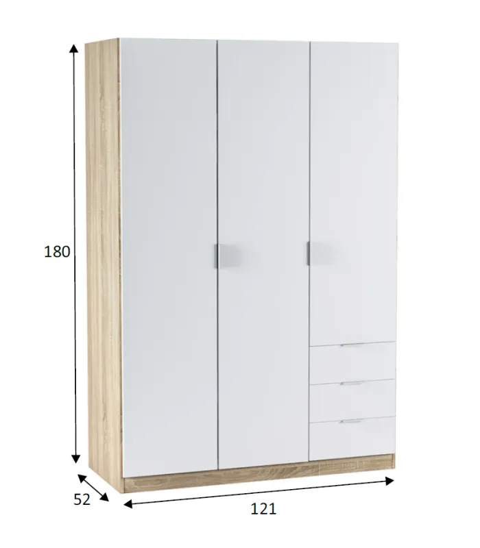 Armário Vanesa 3 portas em branco e carvalho canadense