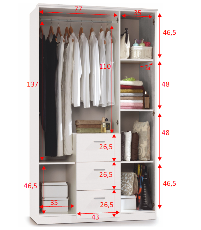 copy of Wardrobe Use 2 doors and 3 shelves 59 cm wide