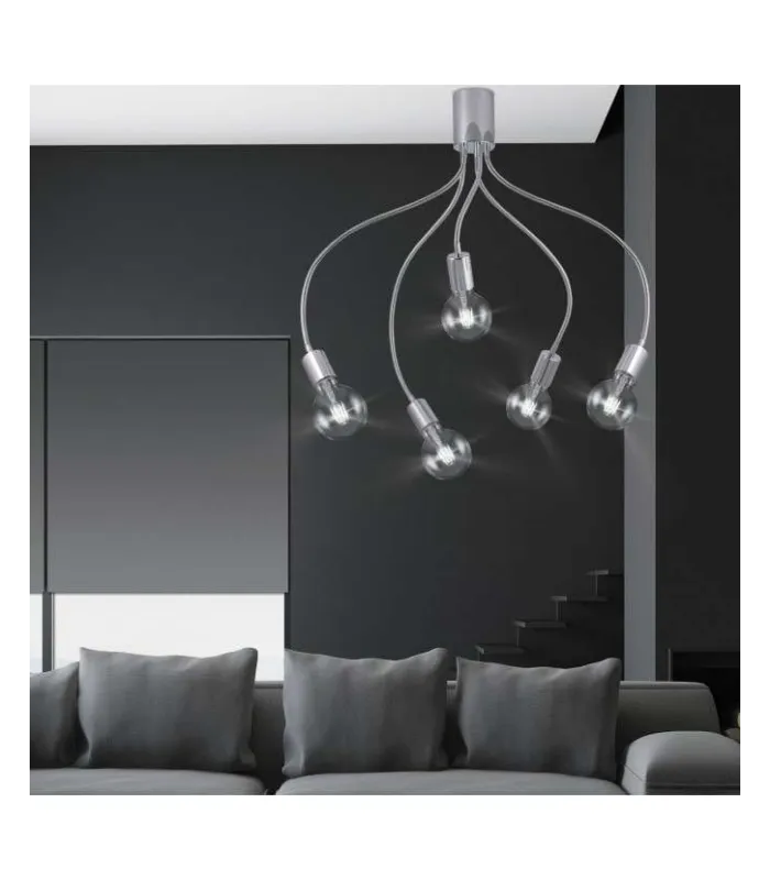 Plafón 5 luces Melissa en cromo, 95x95x74 cm