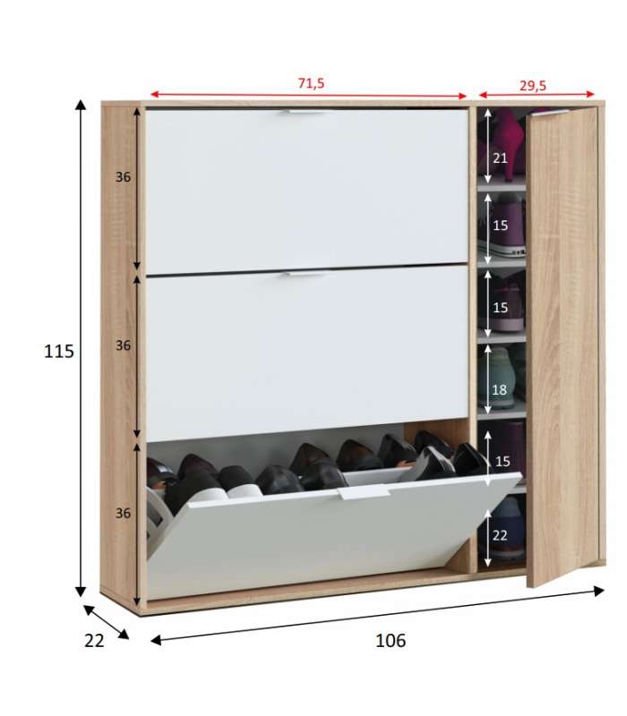 FRS Cobblers Calçado com 4 portas Maty Oak canadiano e branco