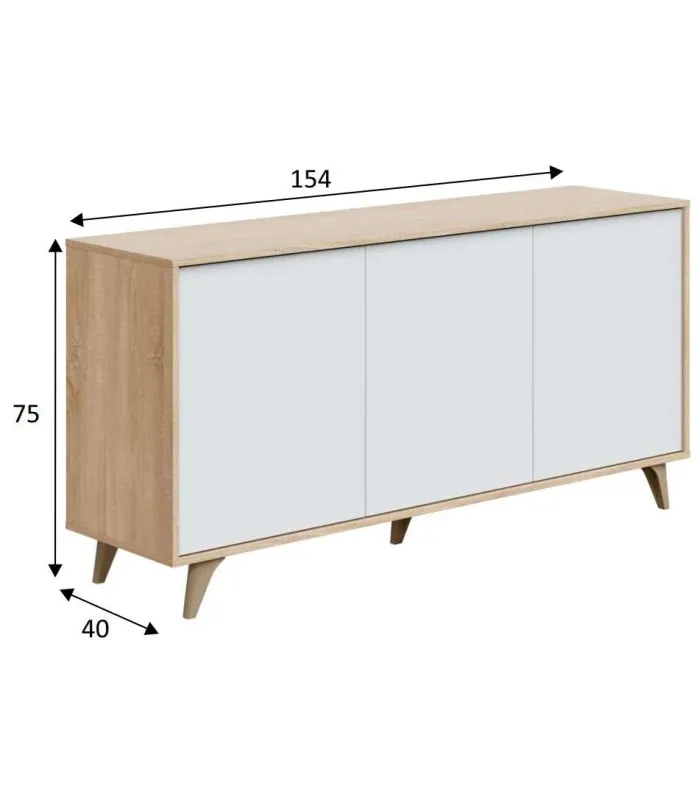 Aparador 3 puertas Gala acabado roble/blanco 75 cm(alto) 154