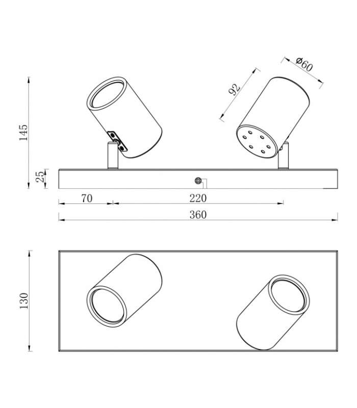 ILAJP Plafones y Focos Plafon alargado 2 luces modelo Paros