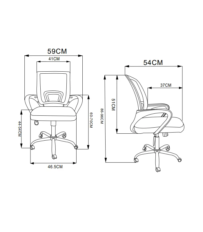 Silla de oficina Martina, tapizada negra, 88/98cm