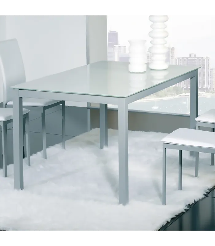 Mesa moderna de cristal blanco, 140x90x75 cm