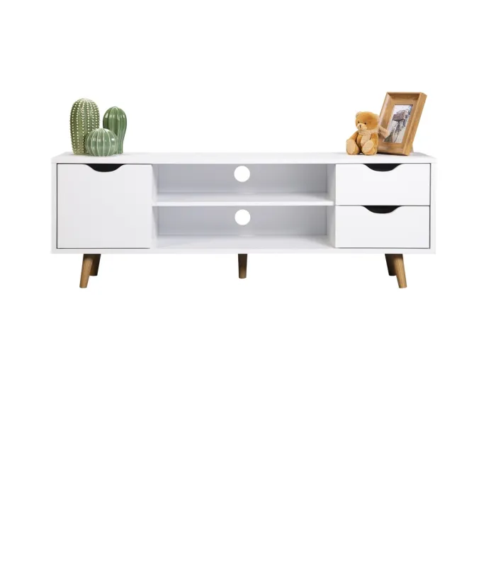 Mueble TV Md-Fiano 2 cajones y 1 puerta, blanco, 120cm