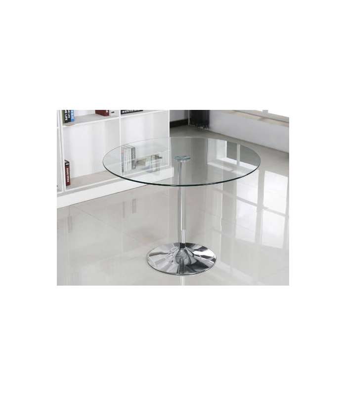 copy of Triana round table glass lid and chrome legs of 110 cm.