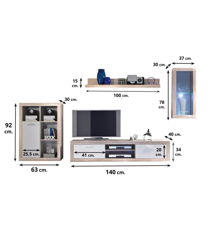 Conjunto salón Vinicio acabado sonoma-blanco 200 cm(alto)234