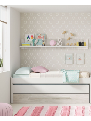 Cama compacta Elliot y estantería blanca 199x96cm