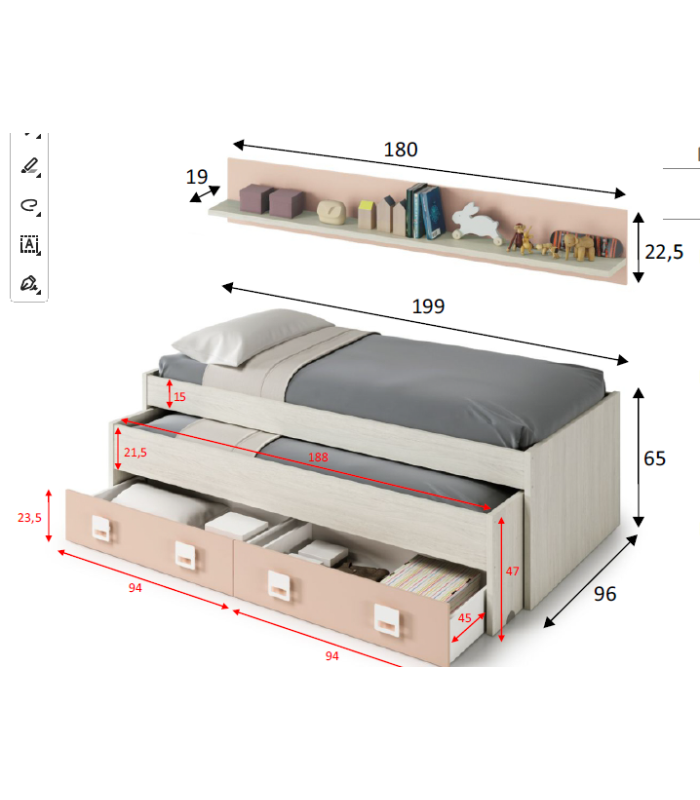 copy of Ocean compact bed and multi-colored bookshelf.