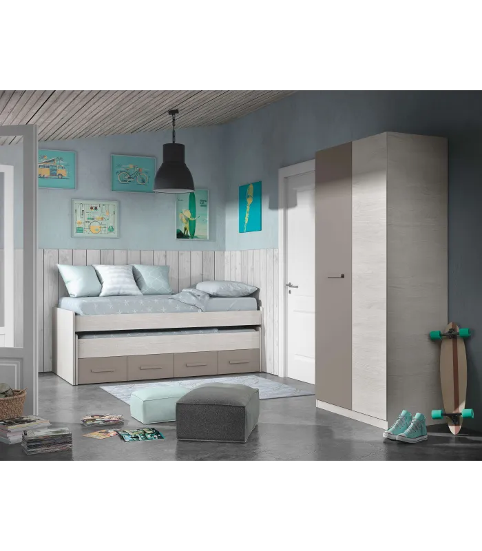 Cama compacta juvenil Ares Plus - Blanco Alpes/Basalto