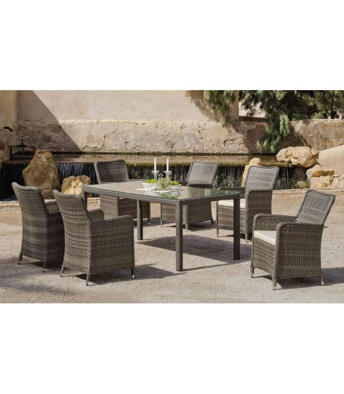 Conjunto de mesa +6 sillones + 6 cojines para terraza jardín