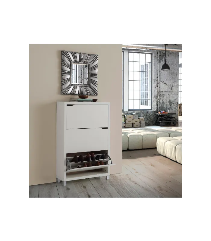 Zapatero 3 puertas acabado blanco, 79x119x24 cm