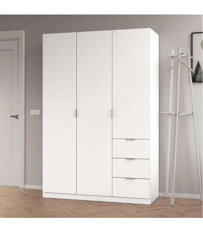 Armario blanco 3 puertas y 3 cajones, 180x121cm