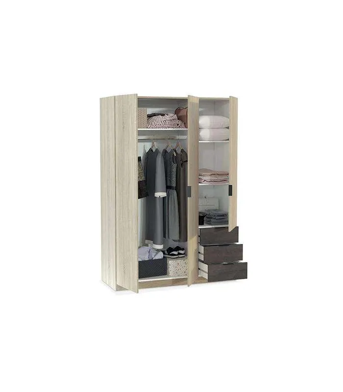 Armario 3 puertas abatibles roble/óxido 180x121 cm