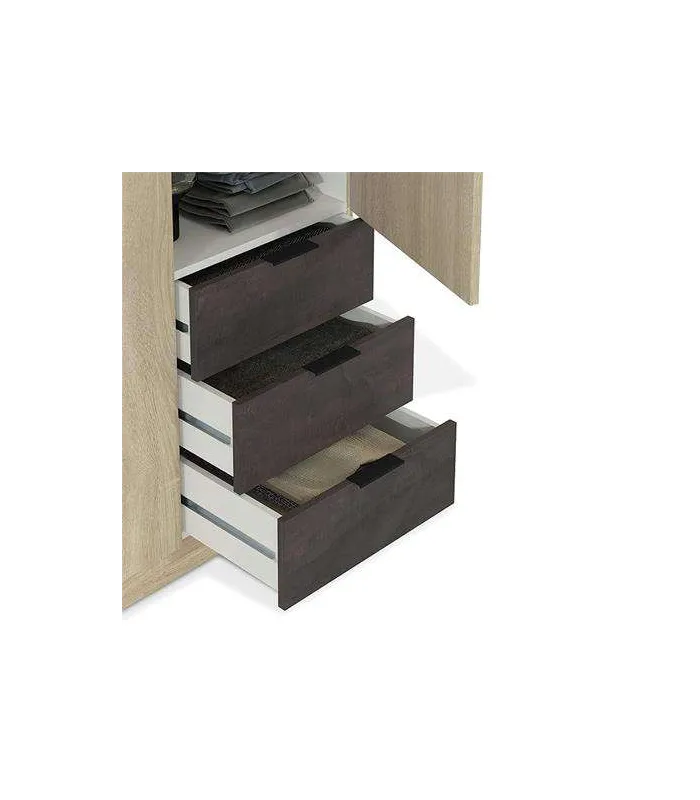 Armario 3 puertas abatibles roble/óxido 180x121 cm