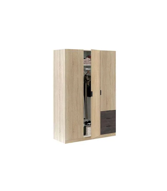 Armario 3 puertas abatibles roble/óxido 180x121 cm
