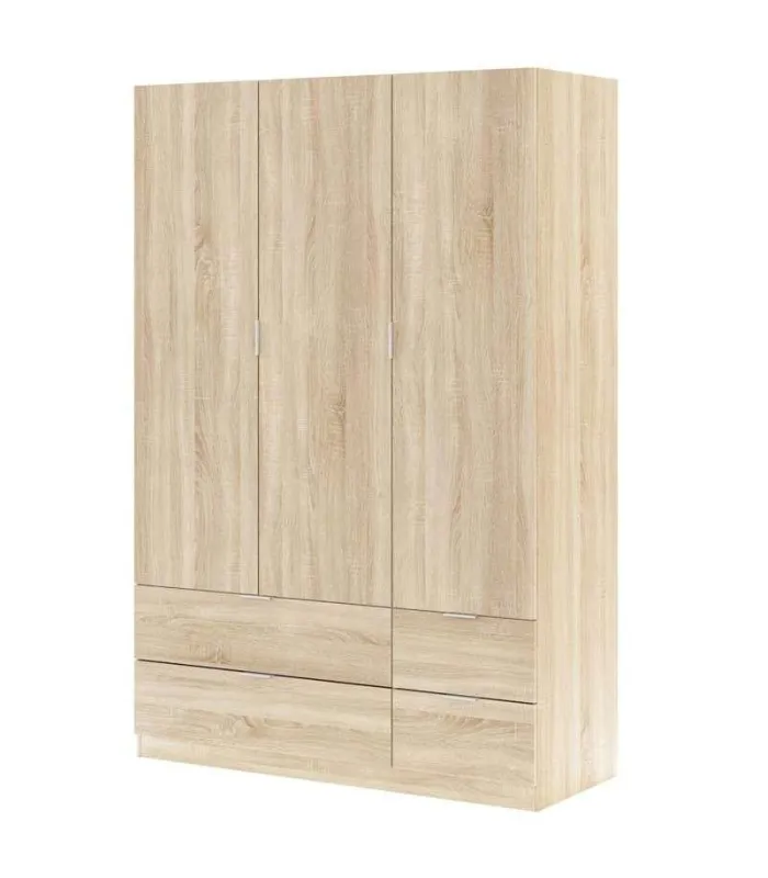 Armario 3 puertas abatibles acabado roble, 200x135 cm