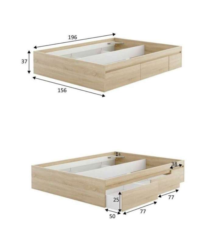 FRS Camas con cajones Cama matrimonio Modelo Beli con 4 cajones