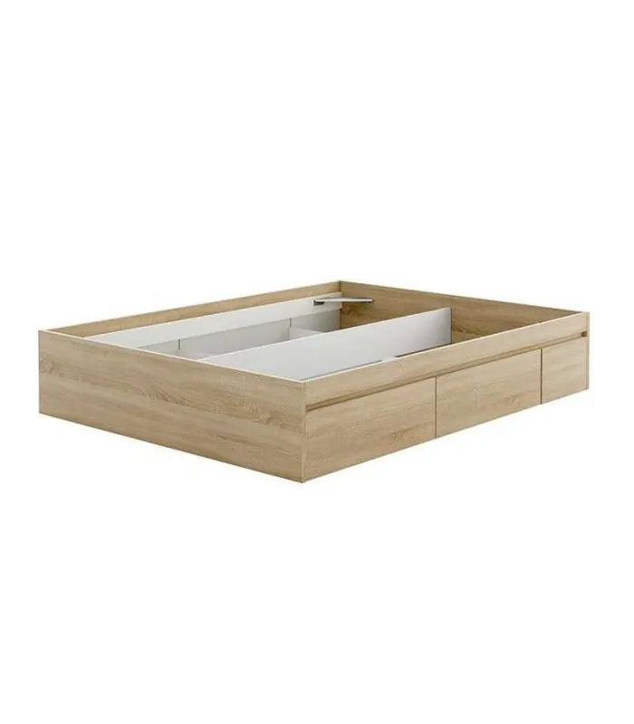 Cama matrimonial Beli con 4 cajones en roble canadiense