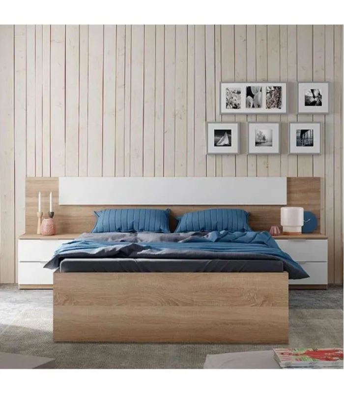 Cama matrimonial Beli con 4 cajones en roble canadiense