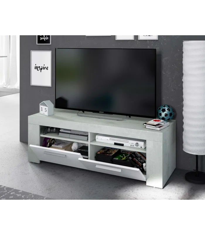 Mueble TV Urbi cemento y blanco, moderno y funcional