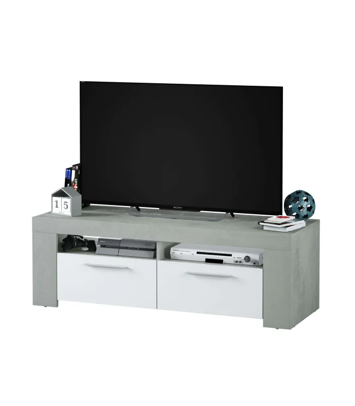 Mueble TV Urbi cemento y blanco, moderno y funcional