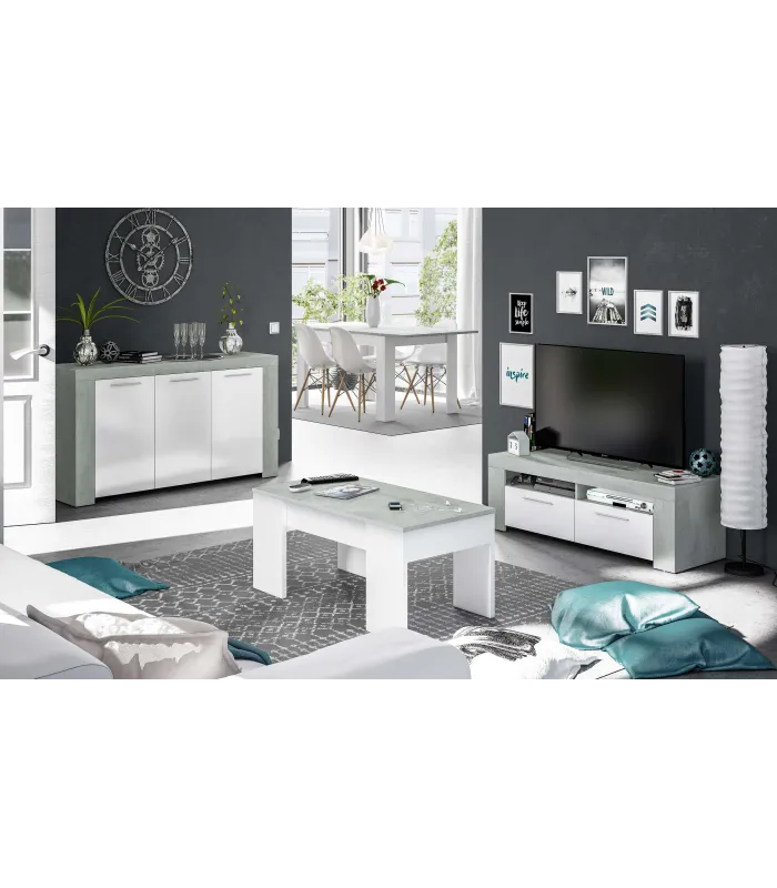 Mueble TV Urbi cemento y blanco, moderno y funcional