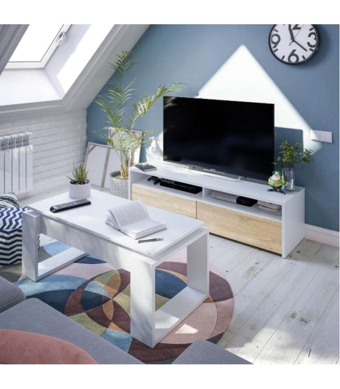 copy of Mueble TV modelo Nabur en roble Canadian y blanco